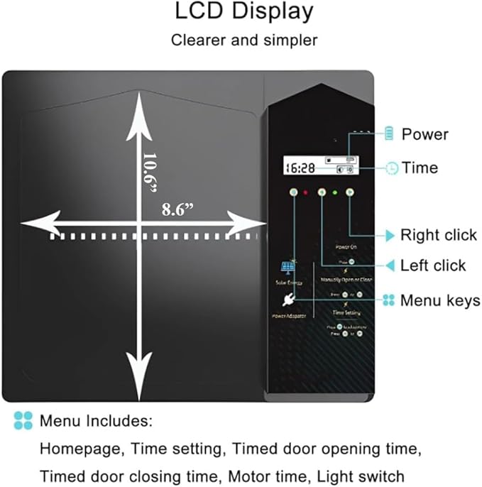 Automatic Chicken Coop Door,Solar Chicken House Timer Door,Lcd Display,With Remote Control,Light Sensor Chicken Coop Door,Ip65 Waterproof,3 Power Supply Modes Coop Door