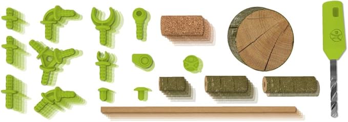 HABA Terra Kids Connectors Backyard Craft Kit Starter - 86 Piece Set with Plastic Connectors, Wooden Pieces Cork & Hand Drill - Ages 8+