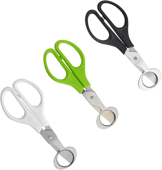 12Pack Stainless Steel Quail Egg Cutter Scissors Quail and Pigeon Egg Cutter Tool Quail Scissors Opener Quail Egg Cracker for Home Kitchen (Three Colors), Black+White+Grass (EGG-12P)