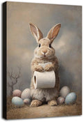 MNFGMH Easter Canvas Wall Art Bunny Bathroom Picture Wall Decoration Modern Spring Rabbit Poster Home Painting Gift Wooden Frame 16x24 inch