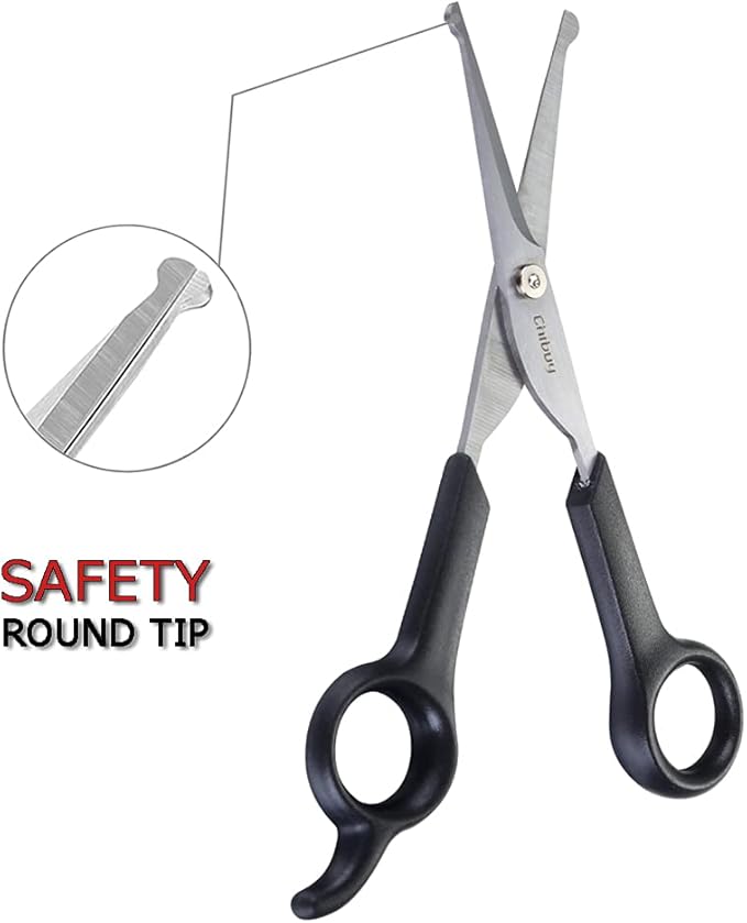 Chibuy Professional Dog Grooming Scissors Set, 2-Piece Kit with Round Tip Safety Scissors, Straight Cut & Curved Shears, Home Pet Grooming Tools for Dogs & Cats