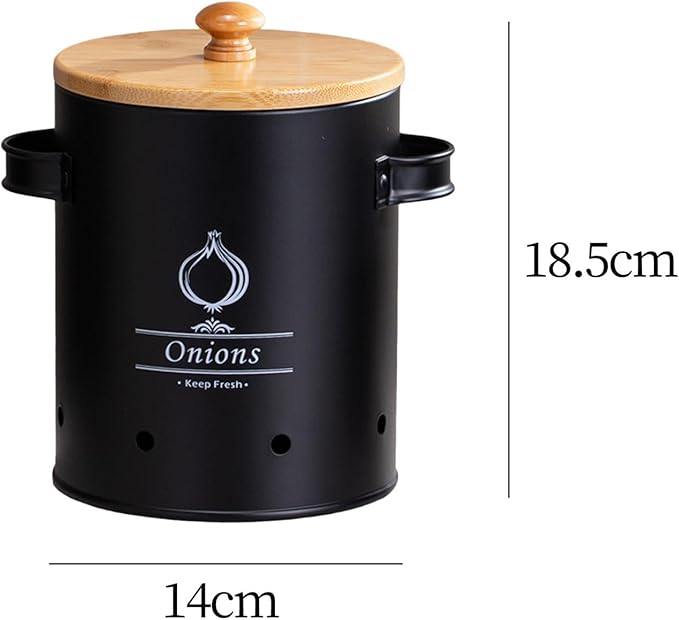 Potato Storage Tin Vegetables Storage Bin, Kitchen Organizer Kitchen Canister, Food Storage Container for Countertop Pantry, Black Medium