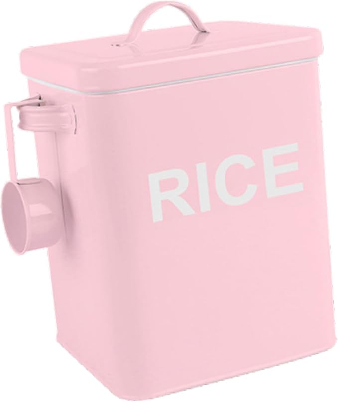 Metal Rice Storage Box, Flour Canister, Sealed Food Storage Bin, Sealed Food Storage Container for Grain Soybean Rice Beans, Pink M