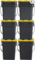 CX BLACK & YELLOW, 5-Gallon Heavy Duty Bucket Tough Storage Container & Snap-Tight Lid, (14.9H x 12W x 13D), Weather-Resistant Design and Stackable Organization Tote [6 Pack]
