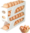 Auto Rolling Egg Holder for Fridge, 4-Tier Egg Dispenser Organizer Holds 28 Eggs, No Assembly Space-Saving Egg Storage Rack for Refrigerator & Countertop (White)