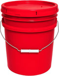 5-Gallon Bucket with Airtight Lid – Made in USA, Food Grade BPA Free Plastic, Heavy Duty Multi-Use, Metal Handle with Grip, Stackable Storage – Red, 1 Pack