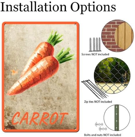 Vegetables Metal Sign Vintage Decor Carrot Sign Farm Wall Decor Sturdy Rust Waterproof Aluminum Signs for Outdoor Yard Garden Easy to Install 5.5x8inch