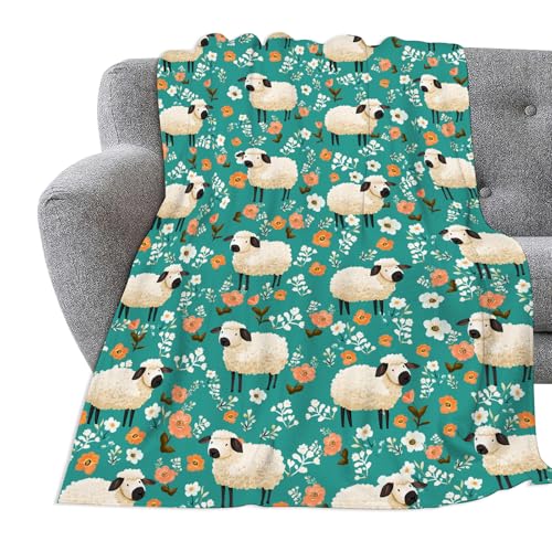 Cute Sheep Throw Blanket Sheep Gifts for Boys Girls 50"x40" - Flannel by Trulave