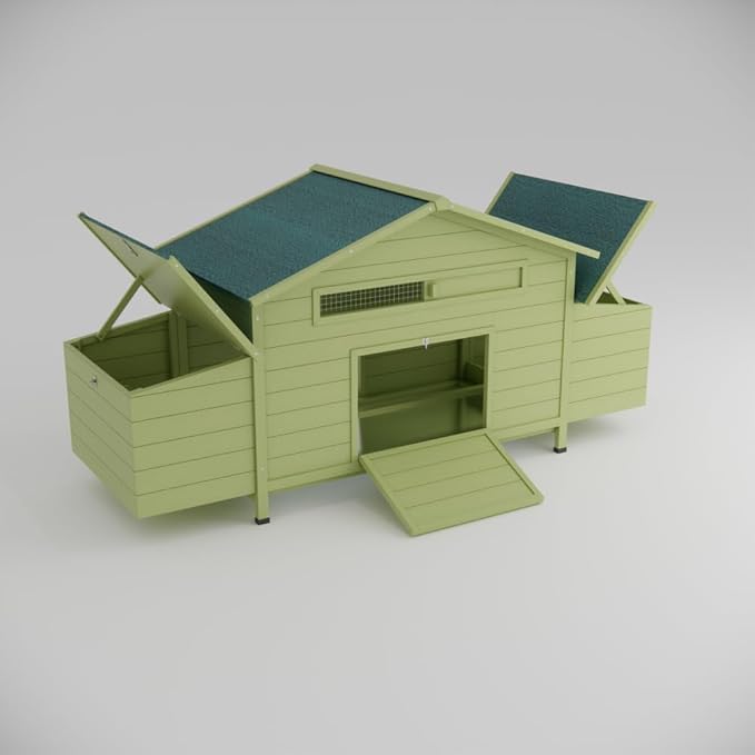 Large Wooden Chicken Coop Outdoor Hen House with 2 Free-Range Doors, 2 Nesting Boxes, and Chicken Perch for Backyard Poultry, 11.12 ft²