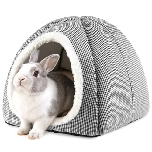 Rabbit Hideout Bed for Large Bunnies, Soft Plush Bunny House - Charcoal, Polyester by Tierecare