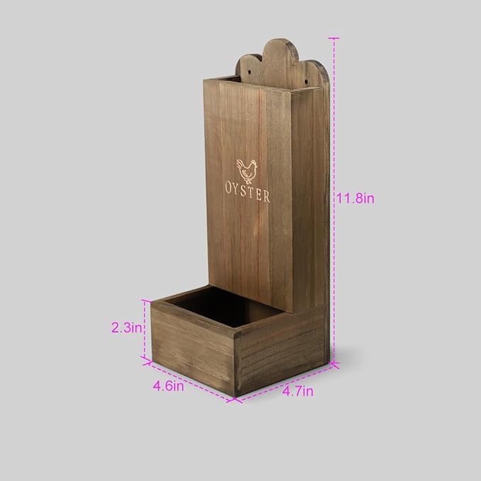 2 Pack Wooden Chicken Feeder, Oyster Shell and Grit Feeder Hanging/Ground Chicken Coop Feeder with Durable Iron Construction for Hens & Chicks