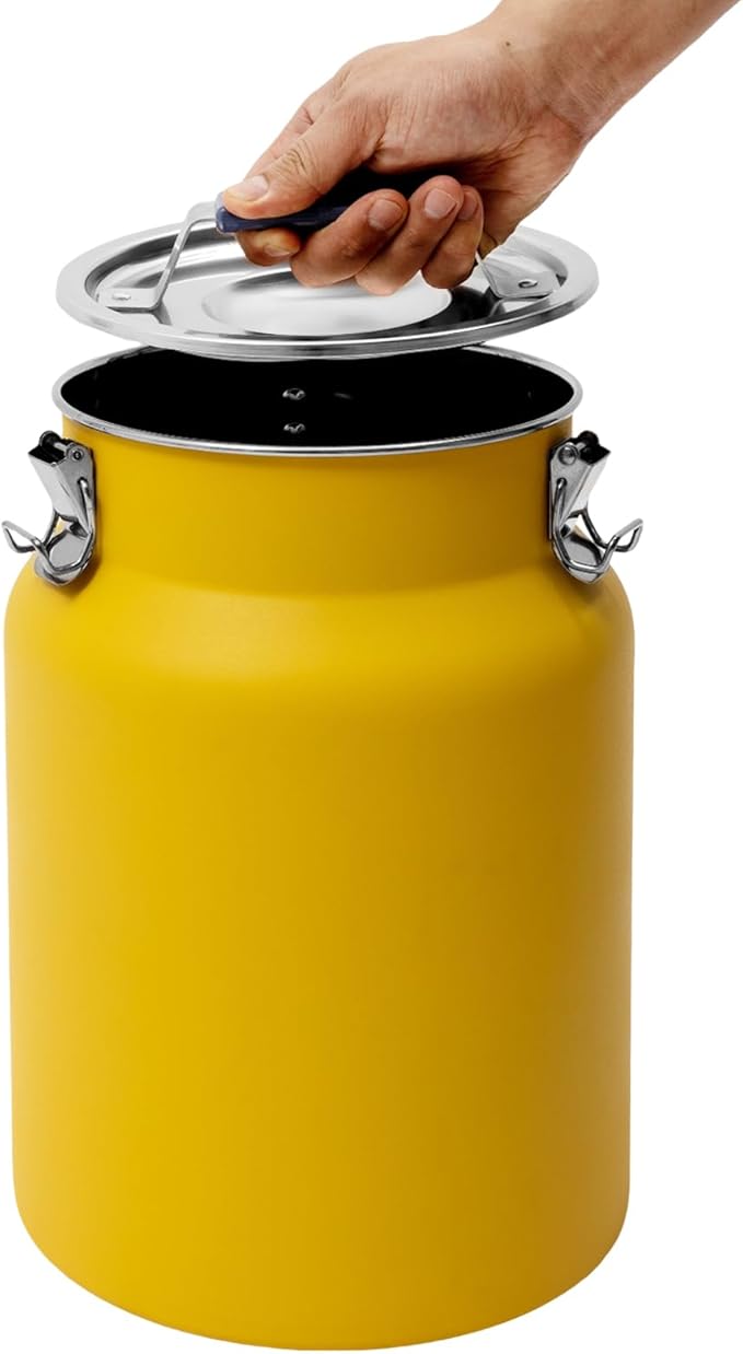 12L Airtight Food Storage Containers, Stainless Steel Rice Bucket with Locking Lid & Wide Mouth, Large Metal Grain Dispenser for Kitchen Pantry Organization - 3.17 Gal, Yellow