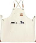 Chef Apron for Women Men with Pockets, Cotton Canvas Cross Back Adjustable Gardening Apron