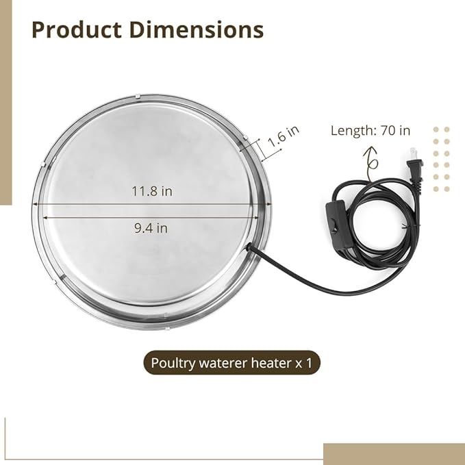 Heater Water Pet for Metal Poultry Founts, Chicken Waterer Poultry Base Deicer Heated Heated Base Pet Water Heater Winter 55 Watts for