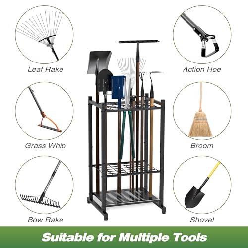 Garden Tool Organizer, Garage Tool Organizer & Garage Organization - Black, Alloy Steel, Brooms Tools - Image 6