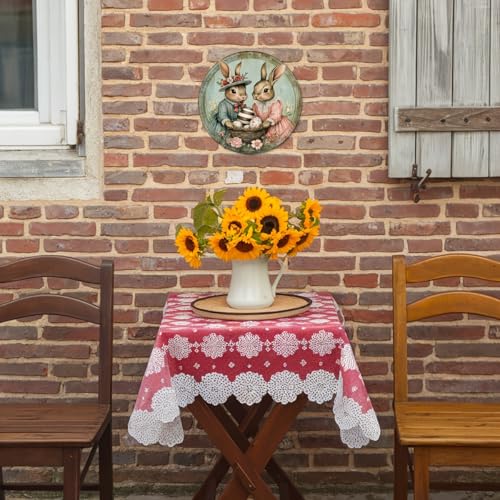 Victorian Bunnies Easter Basket Round Aluminum Metal Sign for Home Farmhouse Wall - 8x8 Inch - Image 6