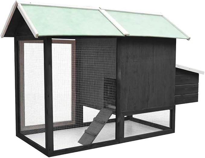 66.9 x 66.9 x 43.3 in Outdoor Rabbit Hutch Grey, Solid Pine Fir Wood Pet House with Non-Slip Ramp & Pull-Out Tray, Weather-Protective Small Animal Cage for Garden Patio Backyard