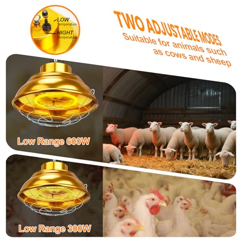 Heat Lamp for Chicken Coop, 400 Watts Carbon Fiber Chicken coop Heater - （round 600W）, Adjust 2 Mode Temp&Hanging Height - Image 2