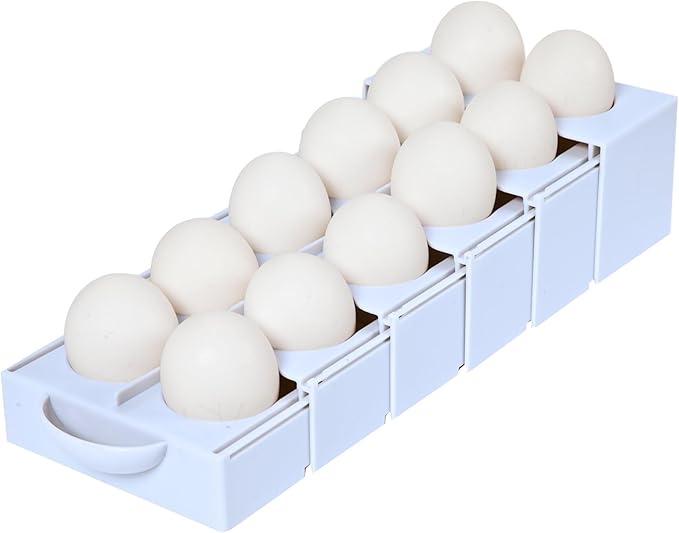 Eggstra Space Egg Organizer for Refrigerator, Adjustable Container, Collapsible & Expandable Tray Egg Holder for Fridge Organizer, Space Saving Fridge Storage Solution - White