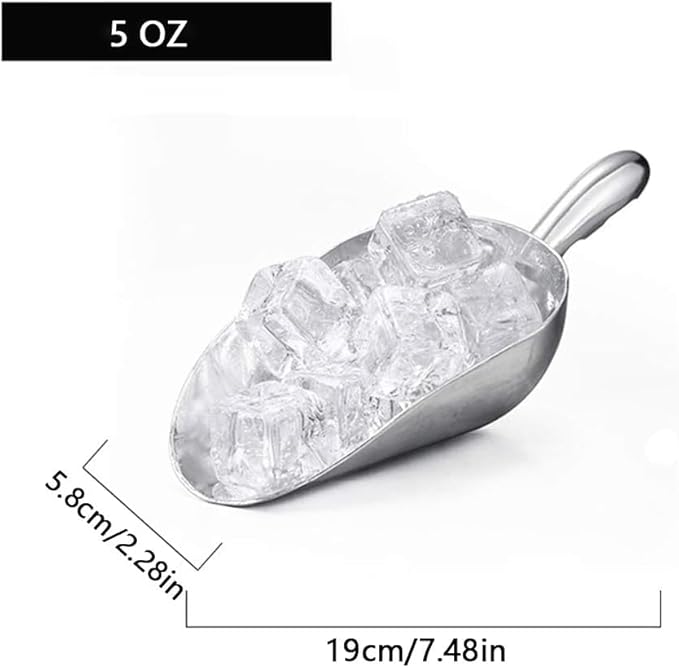 Ice Cube Endurance Scoop, Cast Aluminum Shovel Scoops Kitchen Utility Scoops Set Contoured Handle，Ideal for Ice Cube Coffee Bean Food Candy Flour Popcorn Rust Free (5oz Silver)