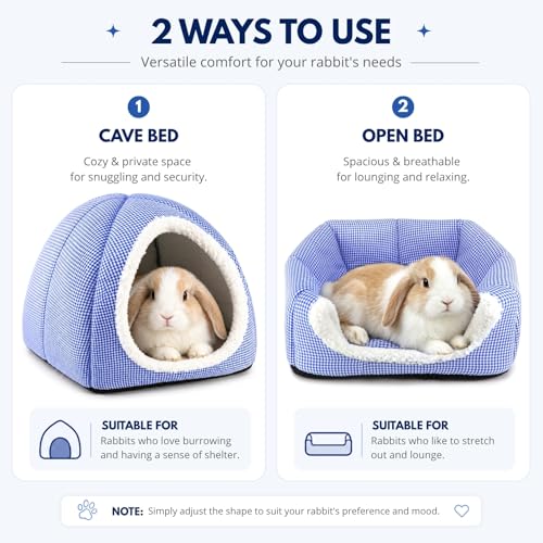 Rabbit Hideout Bed for Large Bunnies, Soft Plush Bunny House - Blue, Polyester - Image 3