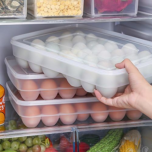 Sooyee 2 Pack Covered Egg Holders for Refrigerator,Clear 2X34 Deviled Egg Tray Storage Box Dispenser,Stackable Plastic Egg Cartons,Egg Holder Countertop(68 Eggs)