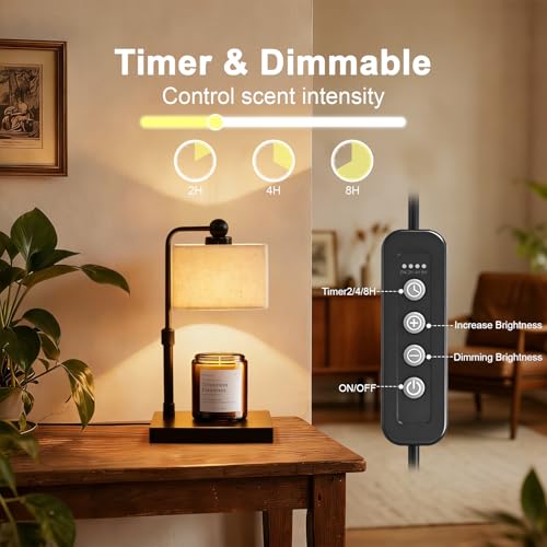 Candle Warmer Lamp with Timer, Dimmable - Flaxen-Rectangular, Linen, 2 Bulbs Included - Image 2