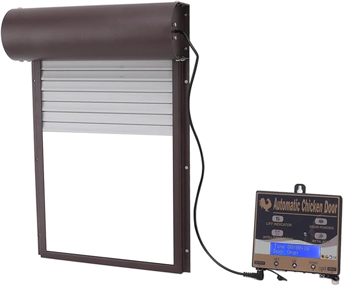 Automatic Chicken Coop Door, Solar Powered 3 in 1 with Timer HD LED Display for Chicken Duck Goose (Brown)