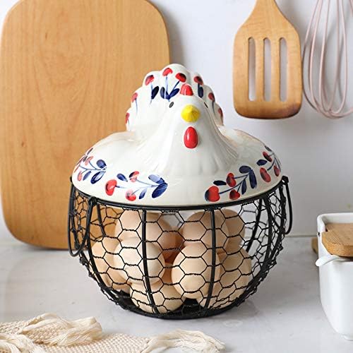 Chicken Design Ceramic Egg Storage Basket Iron Basket Holds 20-25 Eggs, Egg Holder, Organizer Case, Container Egg Basket Holder