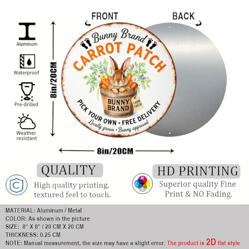 Bunny Brand Carrot Patch Round Aluminum Metal Sign Retro Rabbit in Barrel Farm Fresh Bunny - 8x8 Inch - Image 2