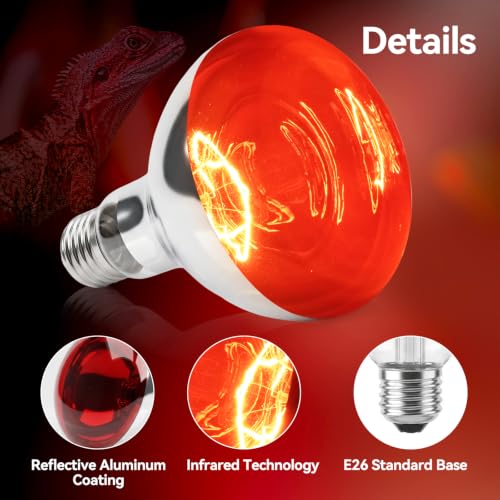 Lustaled 250W Red Heat Lamp Bulbs, Brooder Heat Lamps for Chickens-4Pack - Glass - Image 5