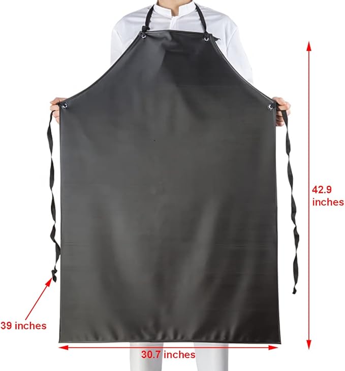 Chemical Resistant Vinyl Apron - Black Plus Size Unisex PVC Aprons for Dishwashing,Dog Grooming,Fish Cleaning,Lab Work(2 Pack)