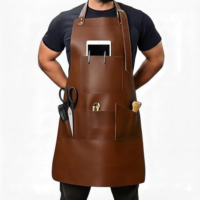 HEAVEN HUSH Genuine Leather Heavy Duty Aprons for Men with Adjustable Straps & Tool Pockets, Workshop, Mechanics, Blacksmith, Cooking, Carpentry, Welder, Shop, Bartender Apron (7 Pocket, Dark Brown)