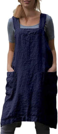 Women's Pinafore Apron Cross Back Apron with Pockets Cotton Linen Apron Dress Plus Size