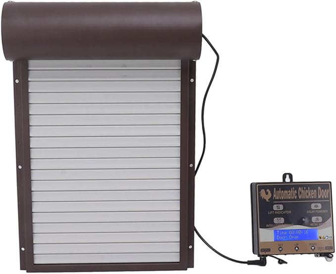 Automatic Chicken Coop Door, Solar Powered 3 in 1 with Timer HD LED Display for Chicken Duck Goose (Brown)
