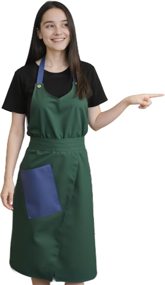Kitchen Apron with Pockets for Adults,Waterproof Cooking Aprons for Women/Men,Baking/Grilling,Green/Orange/Wine Red