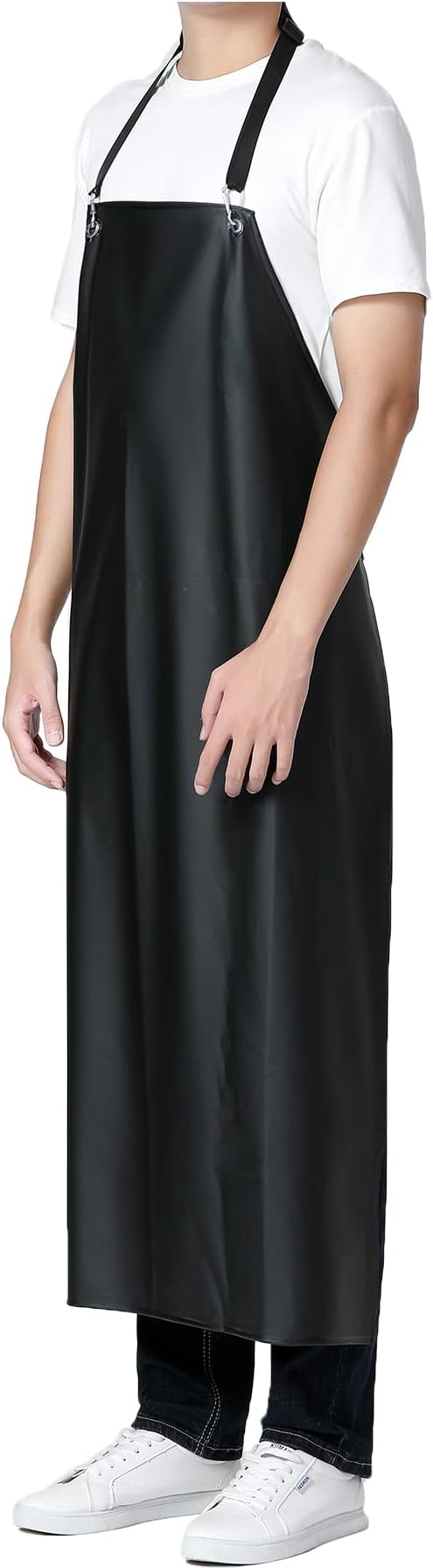 Waterproof Rubber Vinyl Apron, 43'' for Dishwashing/Kitchen Cooking, Chemical Resistant MD006-Blackred