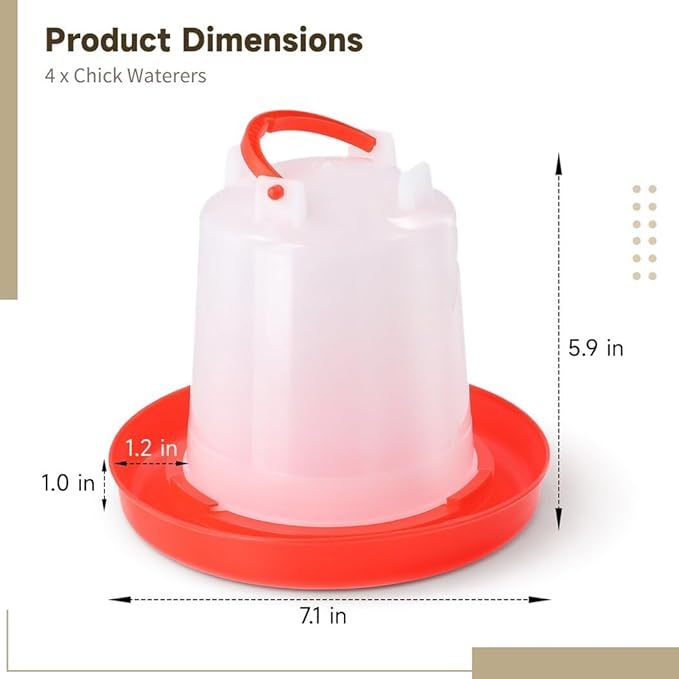 4-Pack Chick Waterer, 1L Poultry Water Feeder, Poultry Drinker with Handle, Chicken Water Dispenser，Chicken coop Water Feeder for Chickens, Turkeys, Ducks and More