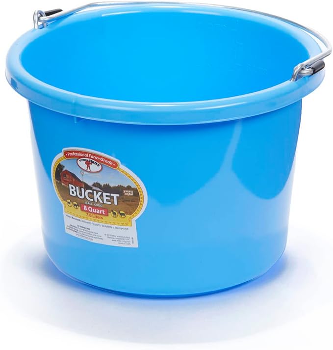 Plastic Animal Feed Bucket (Berry Blue) - Little Giant - Round Plastic Feed Bucket with Metal Handle (8 Quarts / 2 Gallons) (Item No. P8BERRYBLUE6)