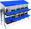 Chicken Nesting Box, 10-Compartment Egg Laying Box, Convenient for Collecting Eggs, Ventilated Poultry House Equipment in Metal Chicken Coop, Suitable for Hens and Ducks, (Blue, with Stand)