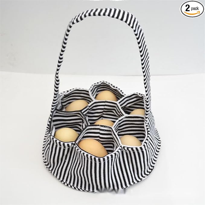 2 Packs Large Egg Collecting & Gathering Basket/Bag (with 7 Pouches) - Fresh, Durable Canvas Apron Egg Holder, Collector & Container for Duck, Chicken, Goose Collection (F)