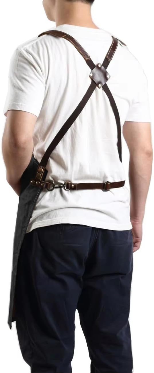 Midkit One Size Fits Utility Apron Adjustable Cross-Back Straps Multi-Use Portable Waxed Canvas Aprons With 5 Tool Pockets