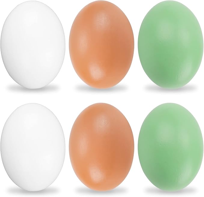 YunKo 6Pcs Wooden Fake Nest Eggs Easter Eggs for Craft Get hens to Lay Eggs 3 Colors