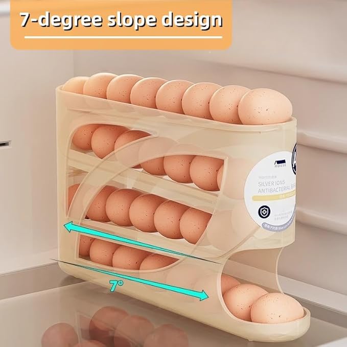 Egg Holder for Fridge,Egg holder countertop,Space-Saving Automatic Rolling Egg Dispenser for Refrigerator,4 Tiers egg dispenser Holds up to 30 pcs, Dispenser for Fridge