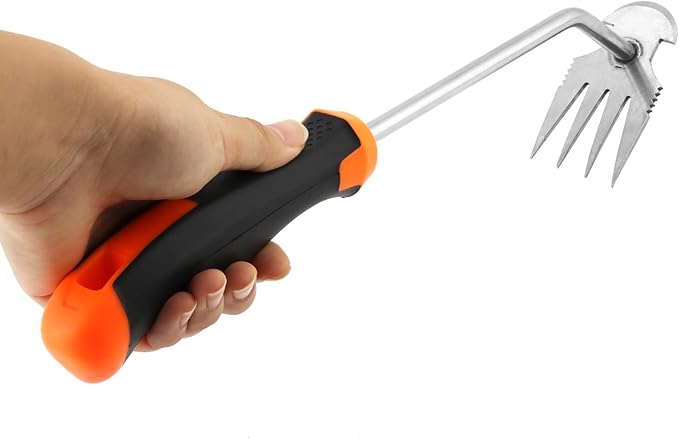 QWORK 2 Pack Weed Puller Tool with Ergonomic Handle - Uprooting Weeding Tool for Yard, Farm, Garden | Stainless Steel Weed Remover Tool| Multi-Functional Crescent Shovel for Efficient Weed Control
