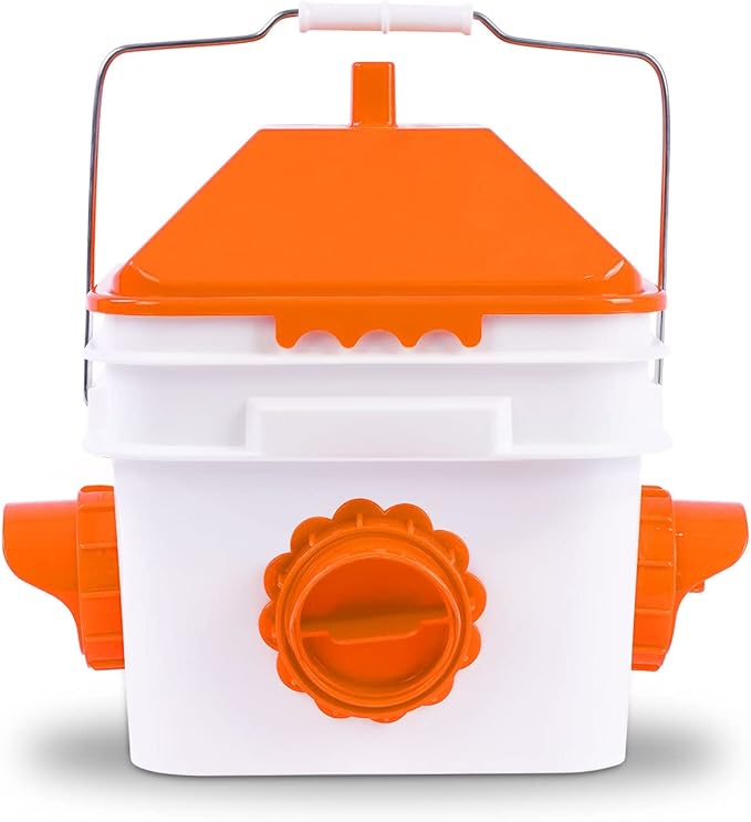 GUEOQTC-10 Pounds Chicken Feeder with 4 Ports, Rainproof Poultry Feeder for Up to 10 Adult Chickens or 15 Chicks（Patented Products）