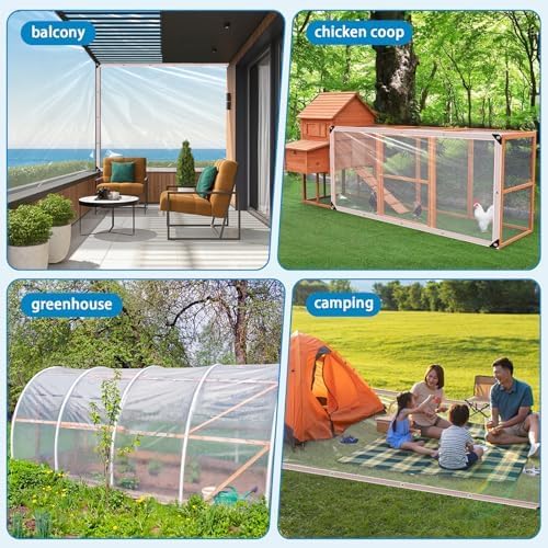 Clear Tarps Heavy Duty Waterproof 8x8FT,Clear Plastic Tarp with Grommets,Transparent PVC Vinyl Tarpaulin for Outdoor,Plant,Garden,Chicken Coop,Patio,Cat Litter