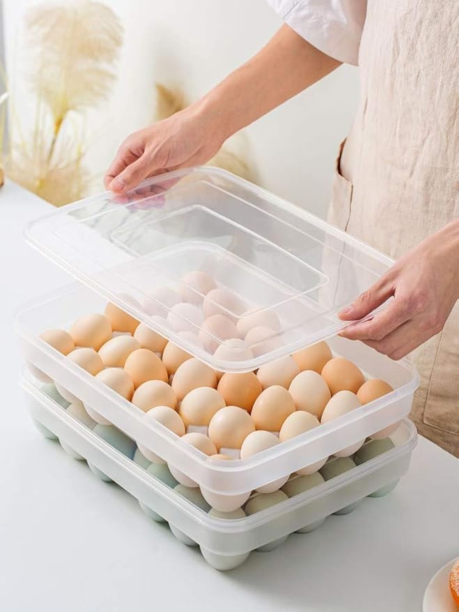 Sooyee 2 Pack Covered Egg Holders for Refrigerator,Clear 2X34 Deviled Egg Tray Storage Box Dispenser,Stackable Plastic Egg Cartons,Egg Holder Countertop(68 Eggs)