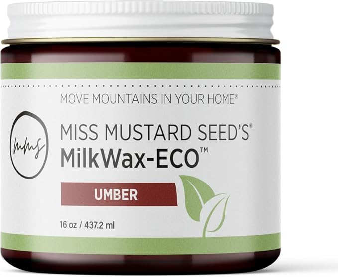 Miss Mustard Seed's MilkWax-ECO - Wax for Furniture, Wood, Cabinets, Walls, Cutting Boards, and Serving Ware, Washable, All-Natural, Eco-Friendly (Umber, 16 oz)