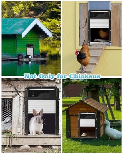 Automatic Chicken Coop Door with HD Camera, Solar Powered, 5000mAh Battery, WiFi App Remote Control & Timer, Night Vision, Anti-Pinch Sensor, Motion Alarm for Poultry Coop (Black)
